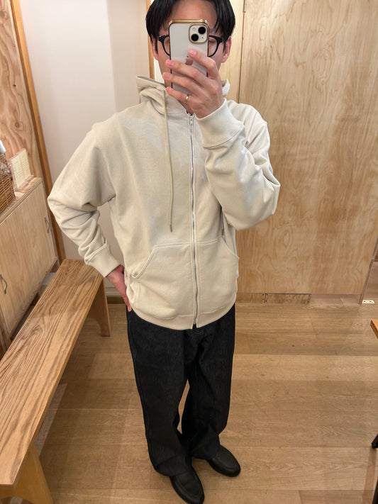 FUJI COTTON ZIP UP HOODIE -Ivory-