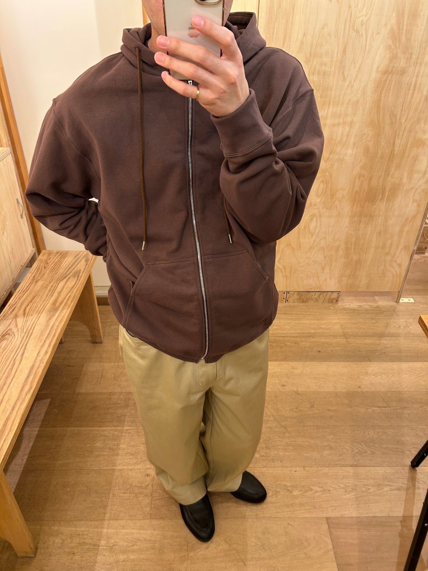 FUJI COTTON ZIP UP HOODIE -Brown-