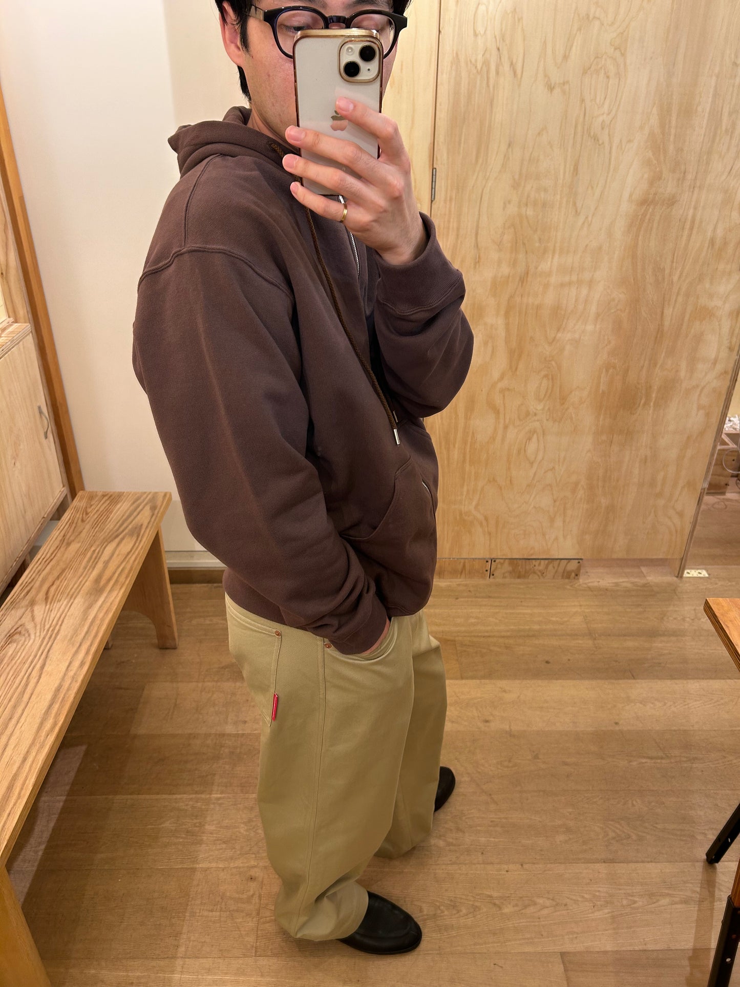 FUJI COTTON ZIP UP HOODIE -Brown-