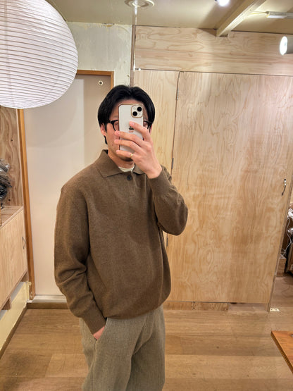 FUJI CASHMERE KNIT POLO -Brown-