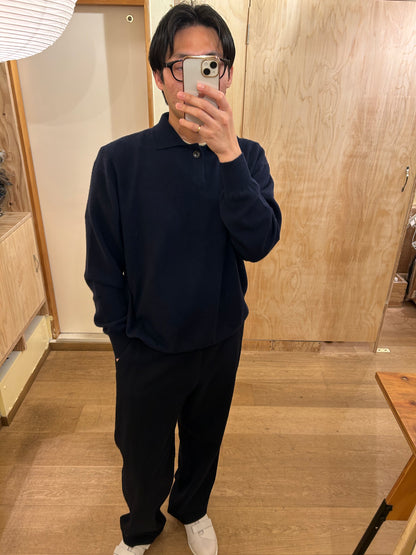 FUJI CASHMERE KNIT POLO -Navy-