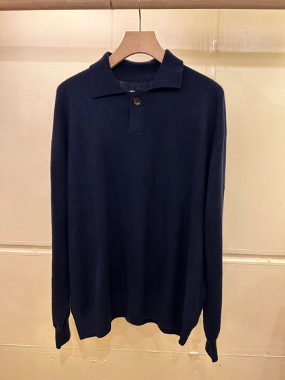 FUJI CASHMERE KNIT POLO -Navy-