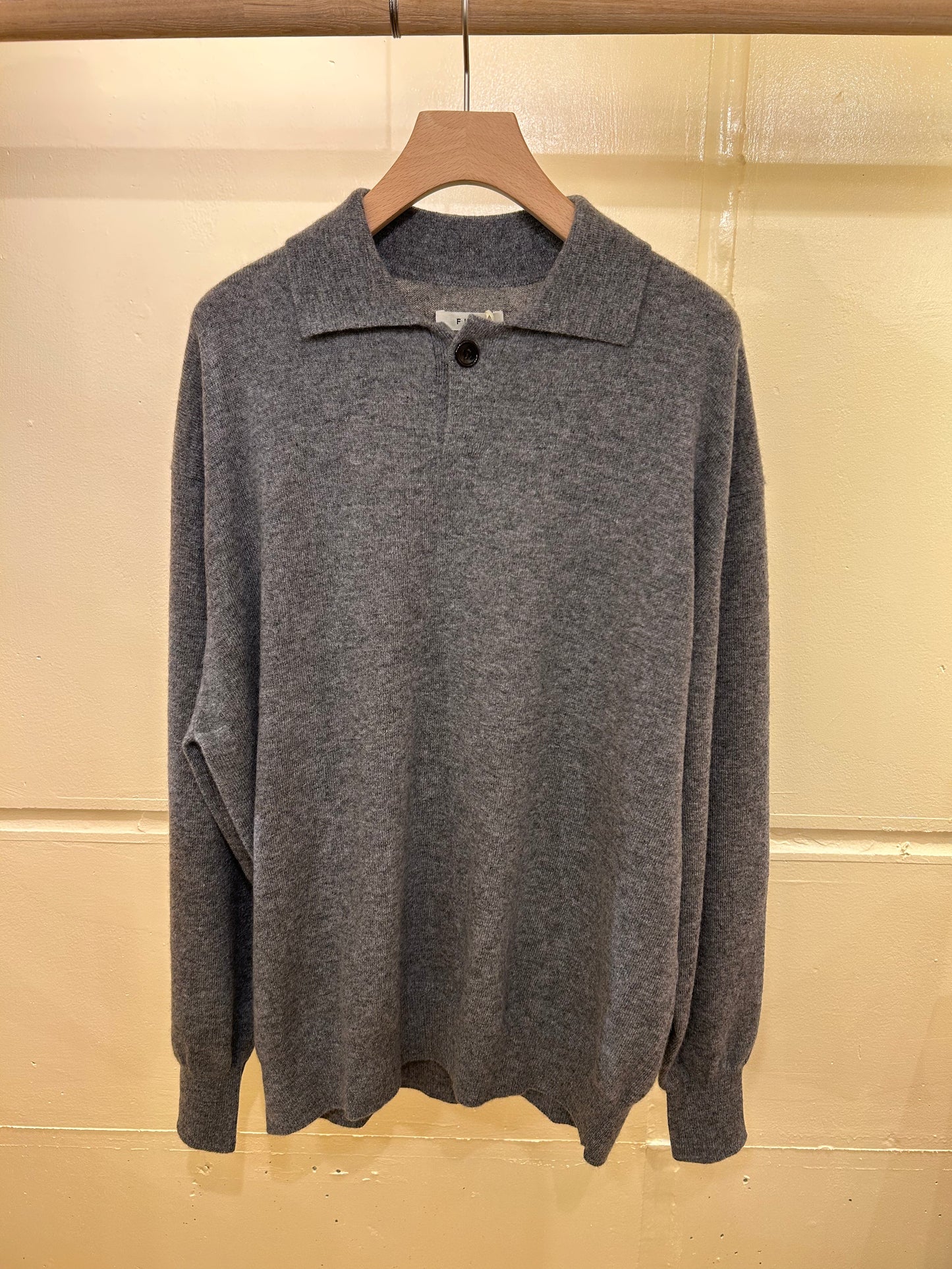 FUJI CASHMERE KNIT POLO -Gray-