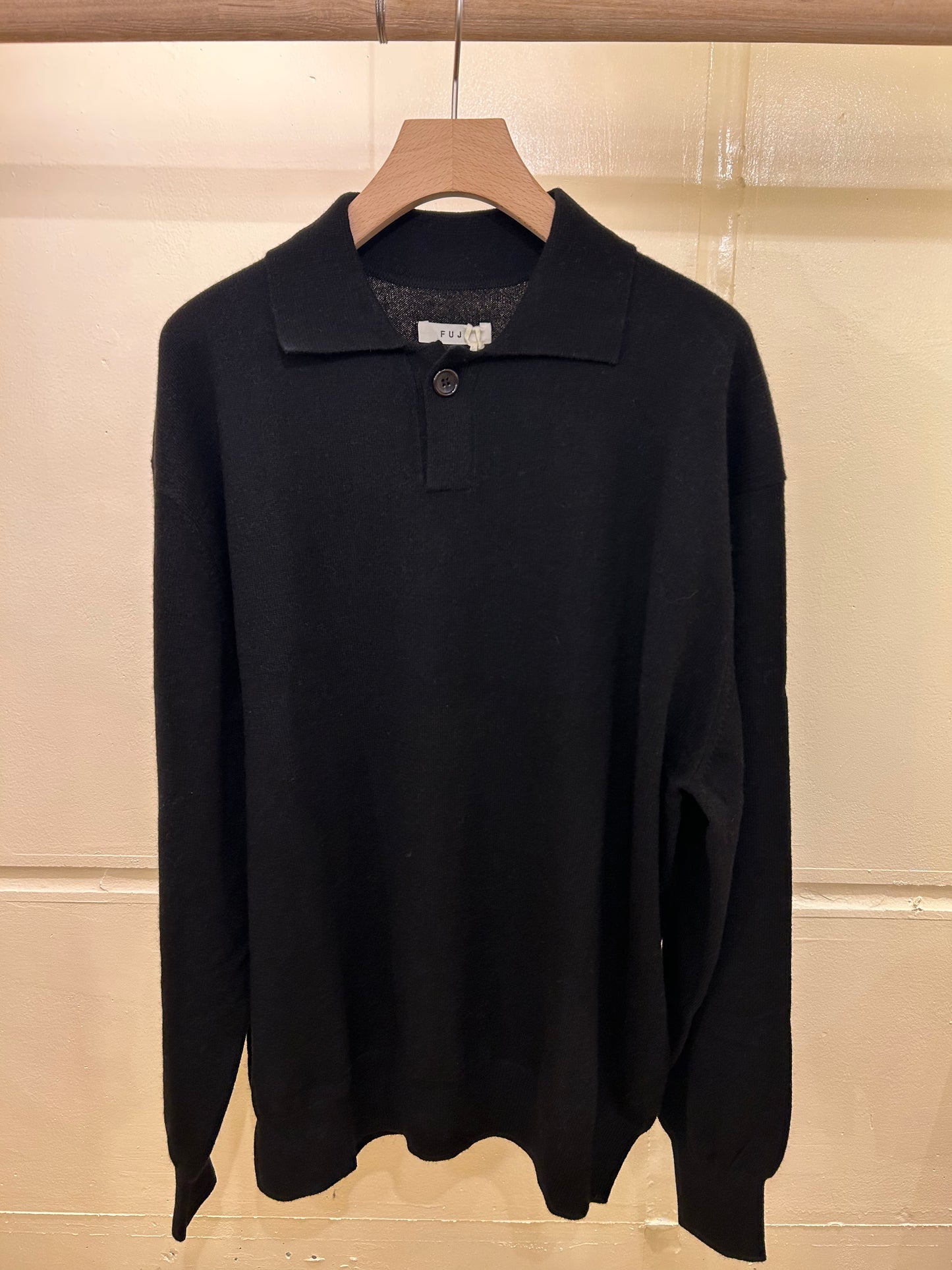 FUJI CASHMERE KNIT POLO -Black-
