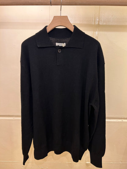 FUJI CASHMERE KNIT POLO -Black-