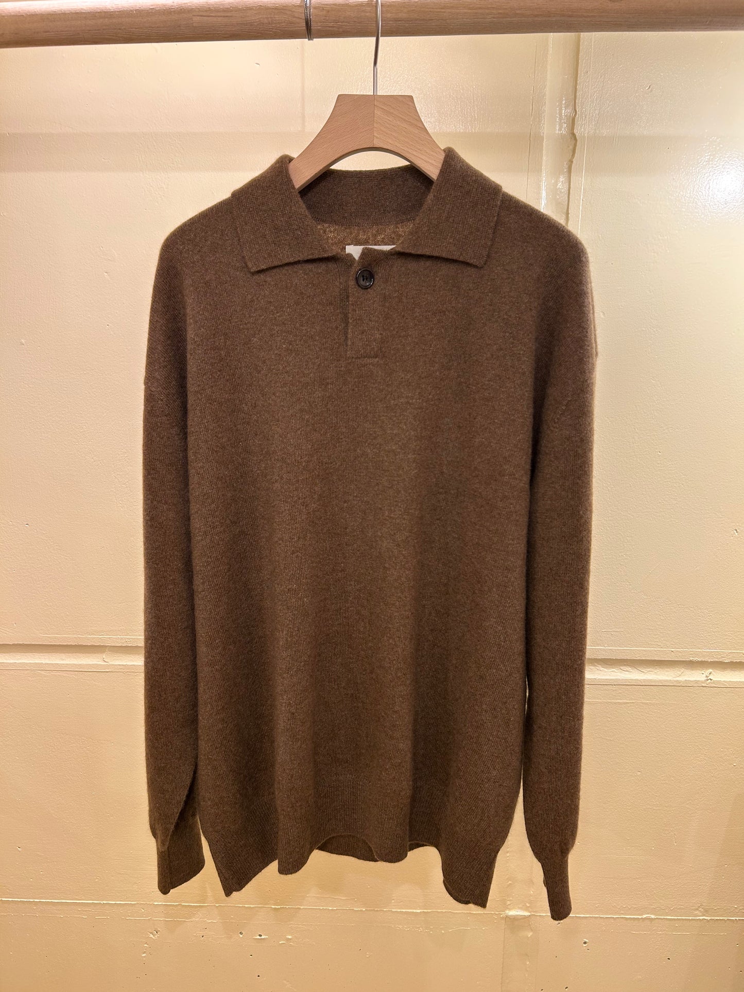 FUJI CASHMERE KNIT POLO -Brown-