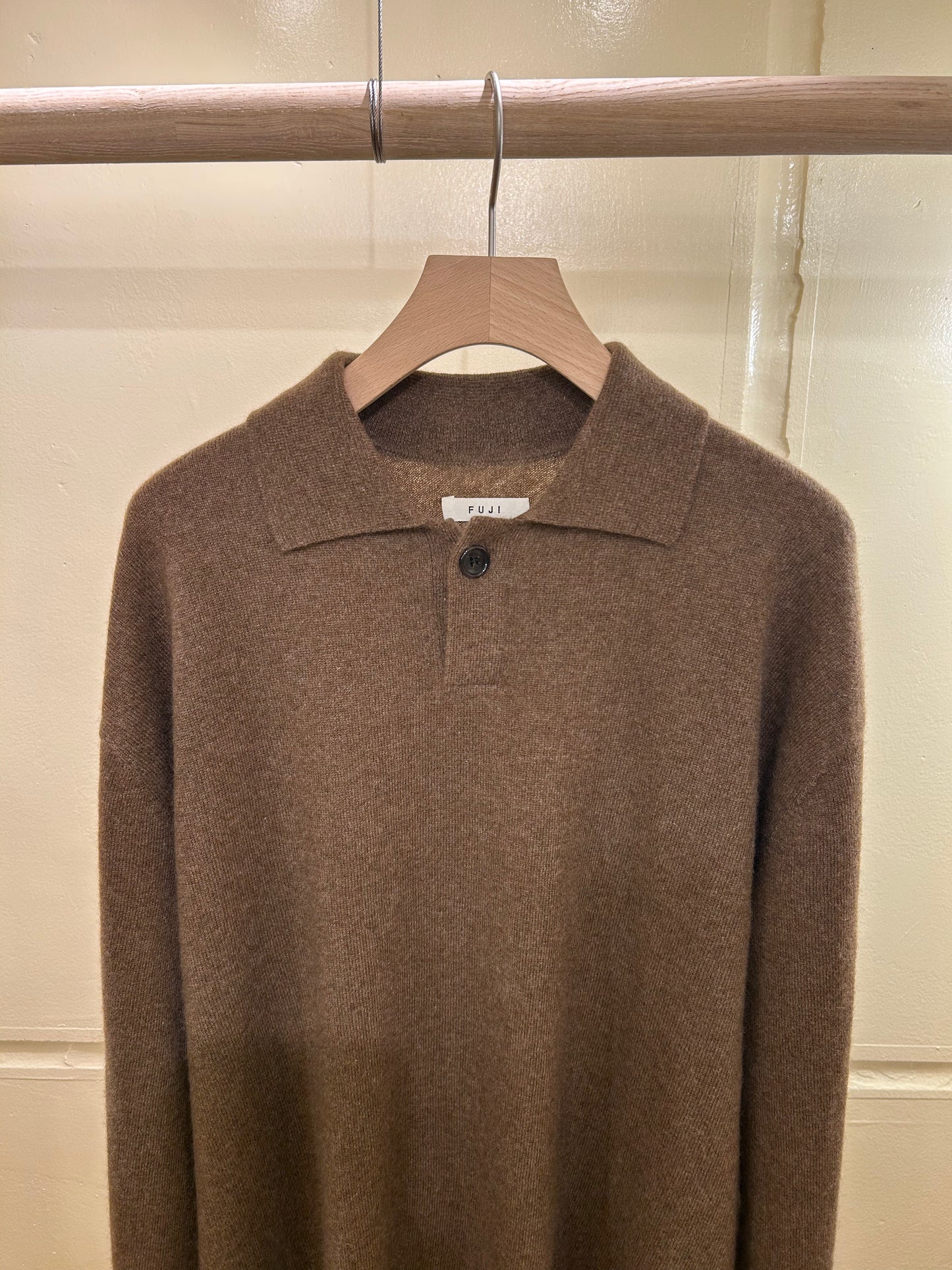 FUJI CASHMERE KNIT POLO -Brown-