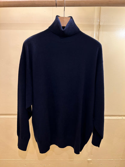 FUJI CASHMERE TURTLE NECK KNIT -Navy-