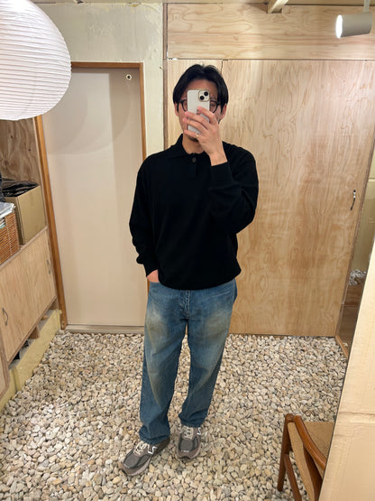 FUJI CASHMERE KNIT POLO -Black-