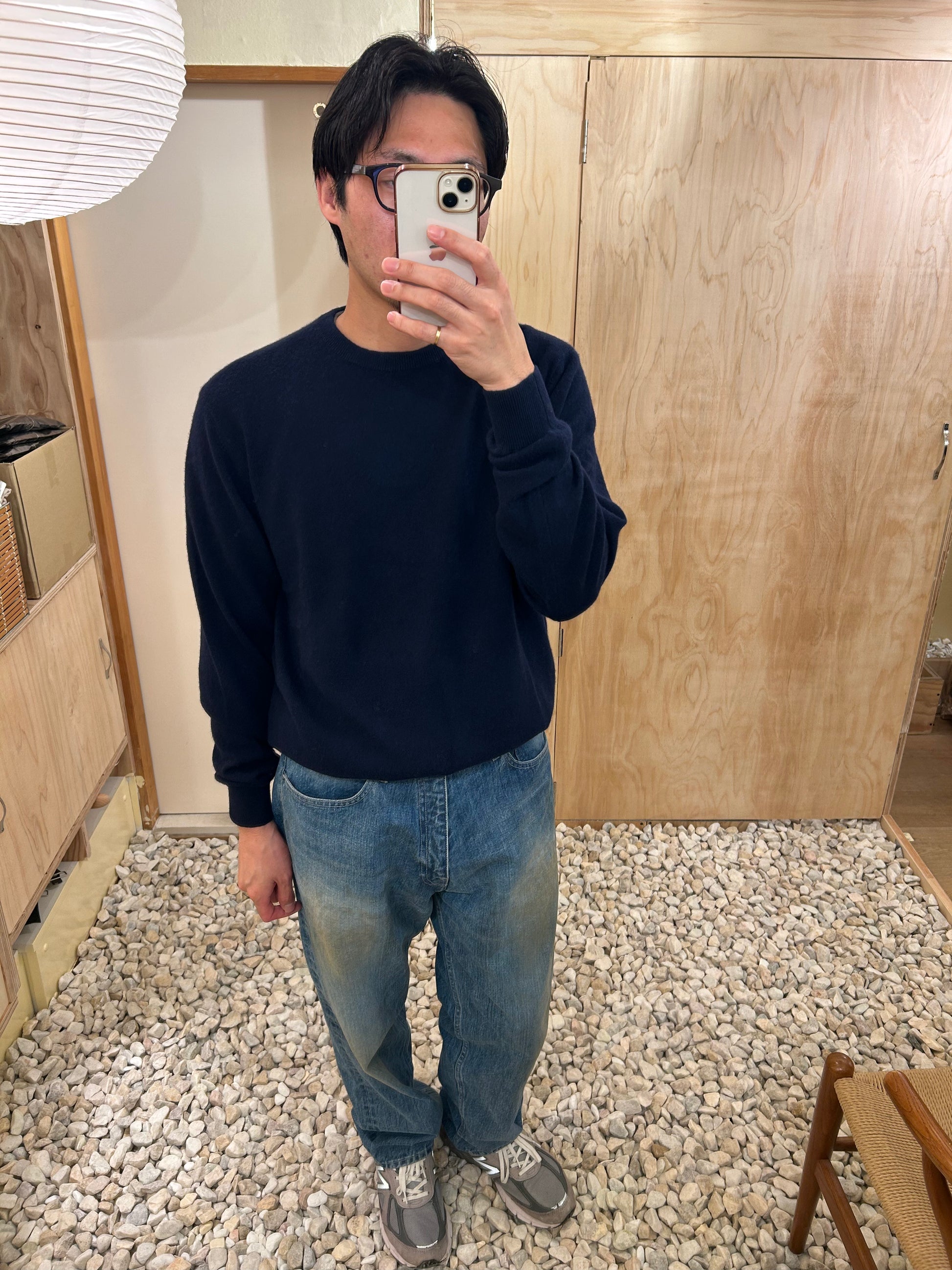 FUJI CASHMERE CREW NECK KNIT -Navy-