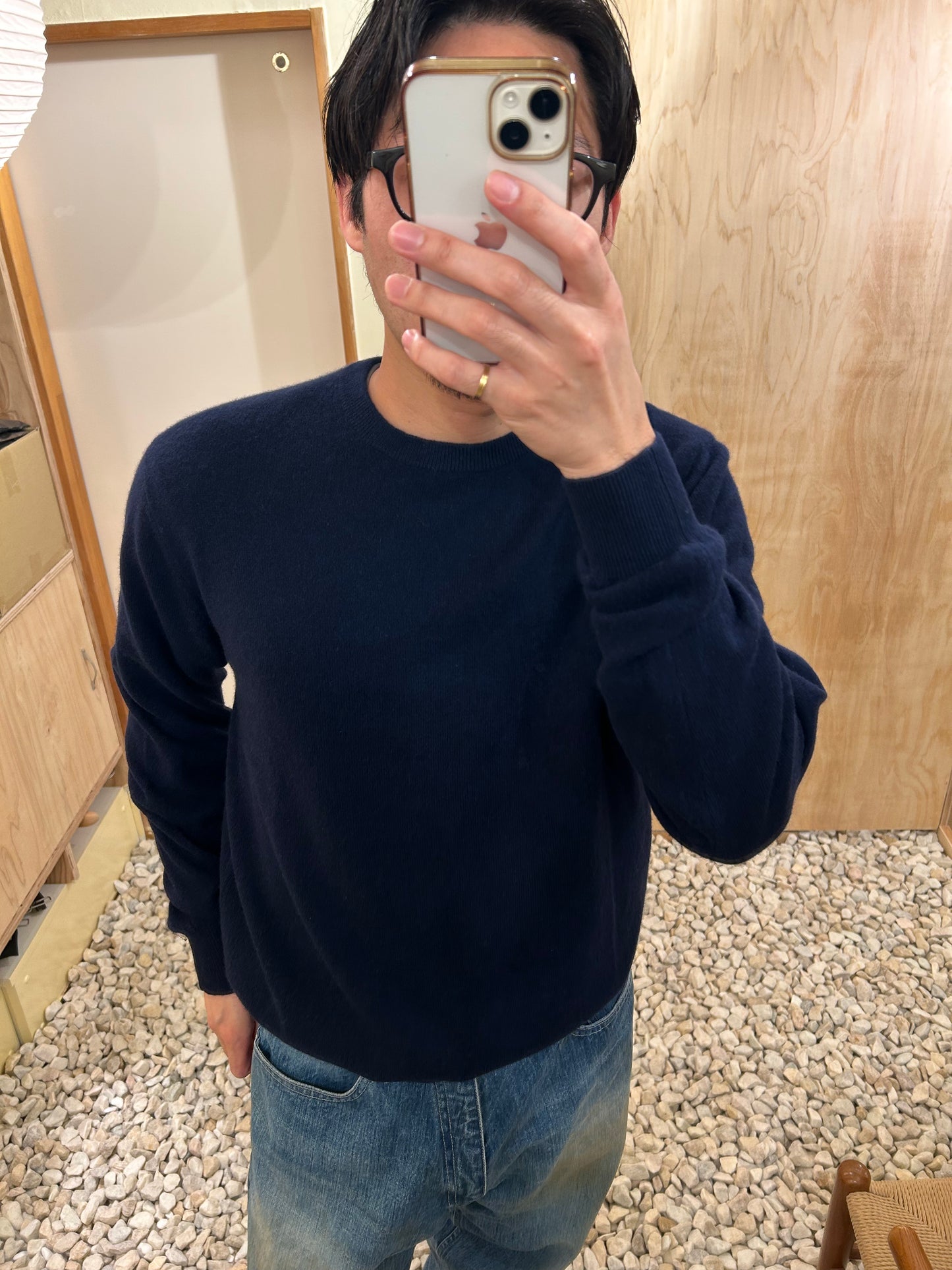 FUJI CASHMERE CREW NECK KNIT -Navy-