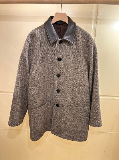 Cale Wool Herringbone Coat -Brown-