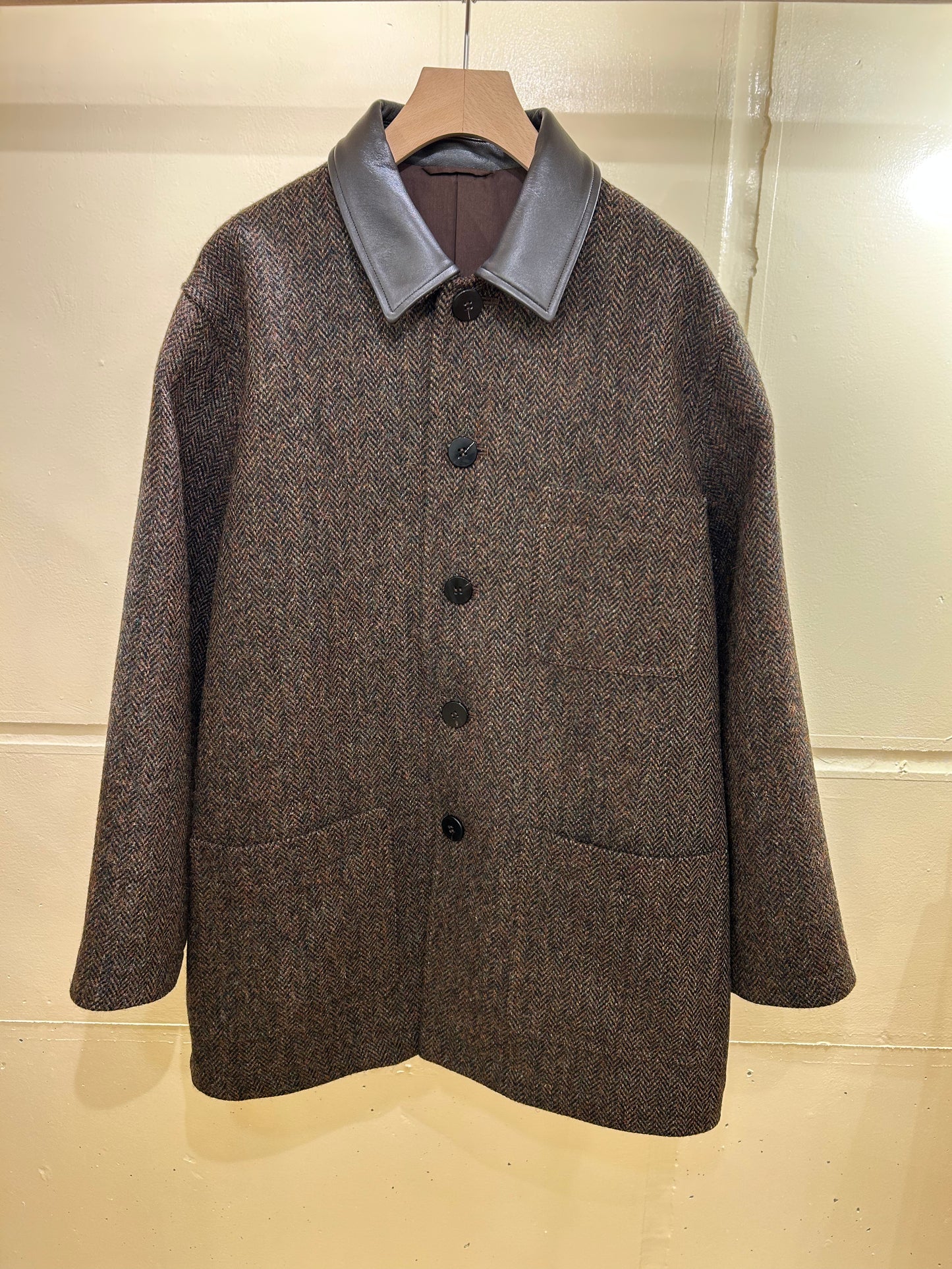 Cale Wool Herringbone Coat -Dark Brown-