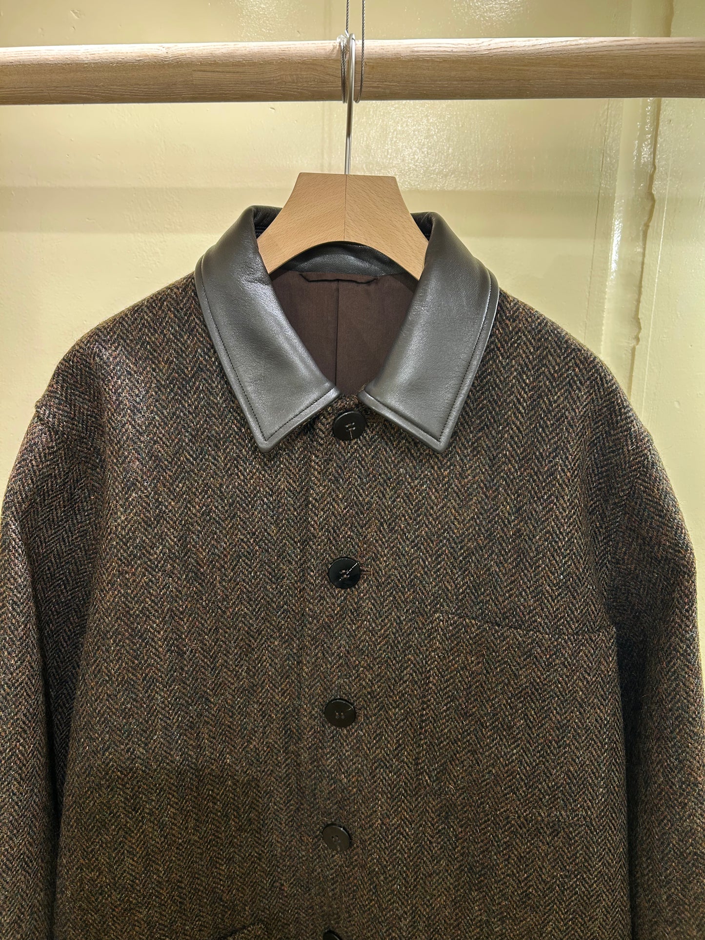 Cale Wool Herringbone Coat -Dark Brown-