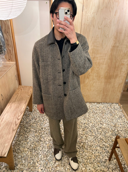 Cale Wool Herringbone Coat -Brown-