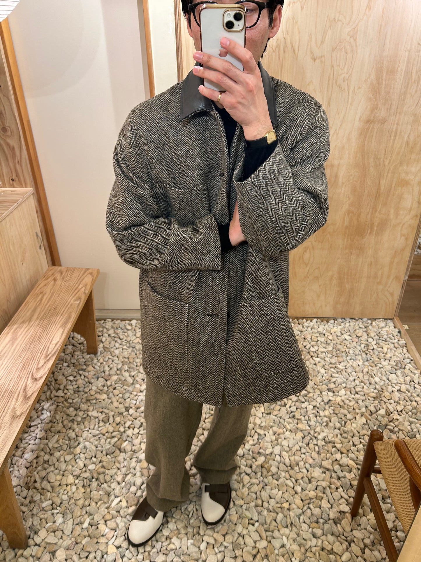 Cale Wool Herringbone Coat -Brown-