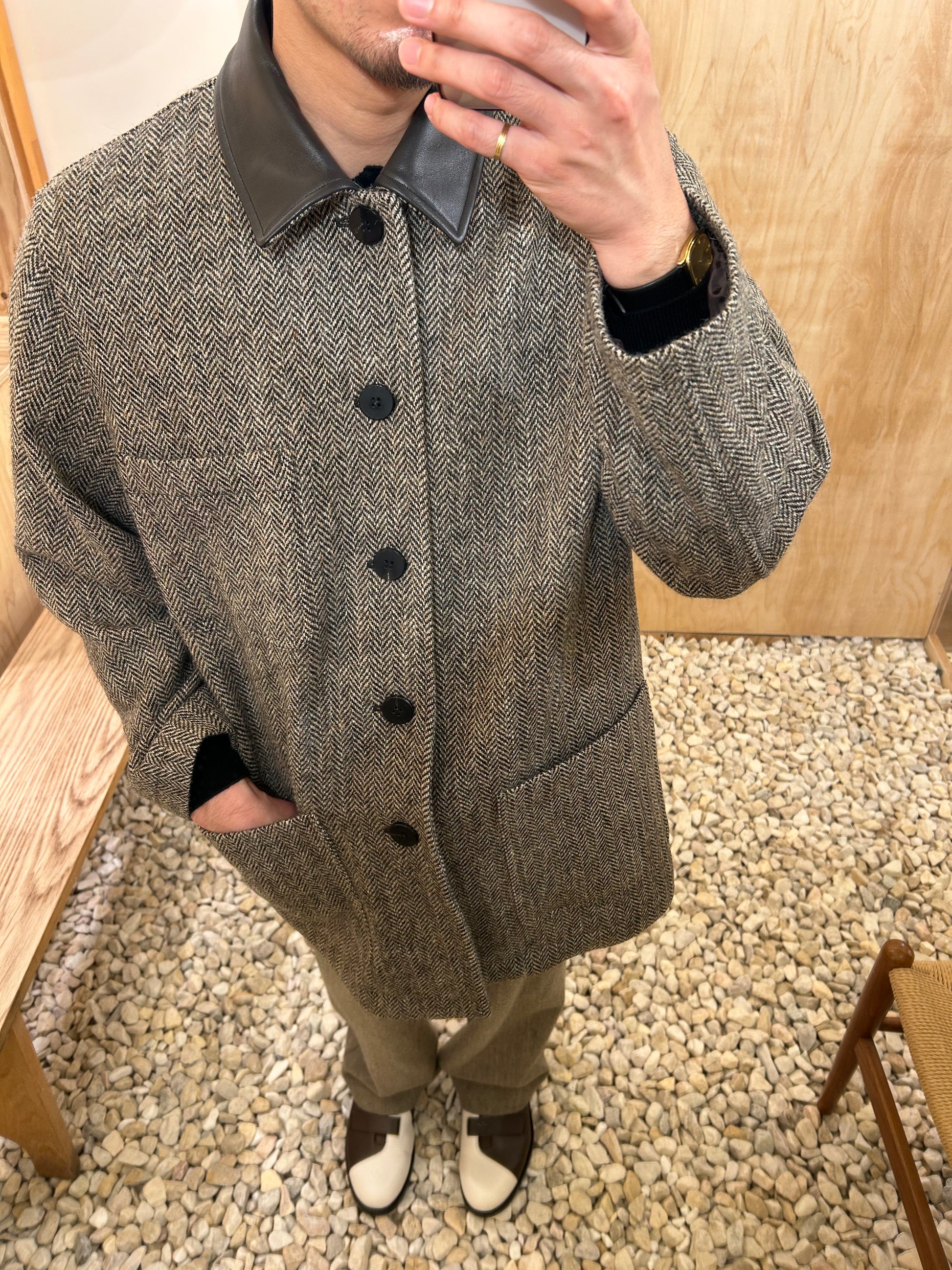 Cale Wool Herringbone Coat -Brown-