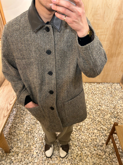 Cale Wool Herringbone Coat -Brown-