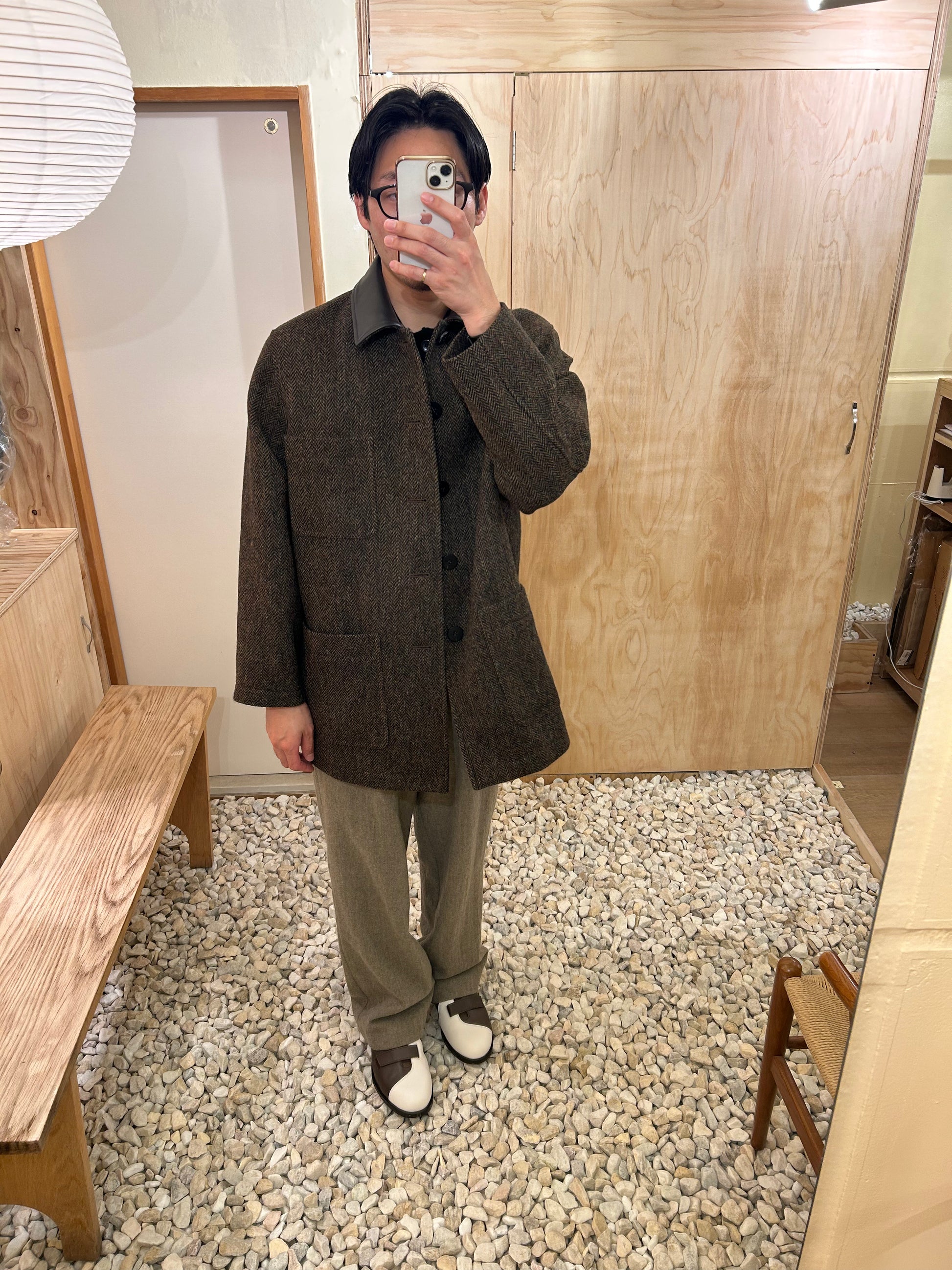 Cale Wool Herringbone Coat -Dark Brown-