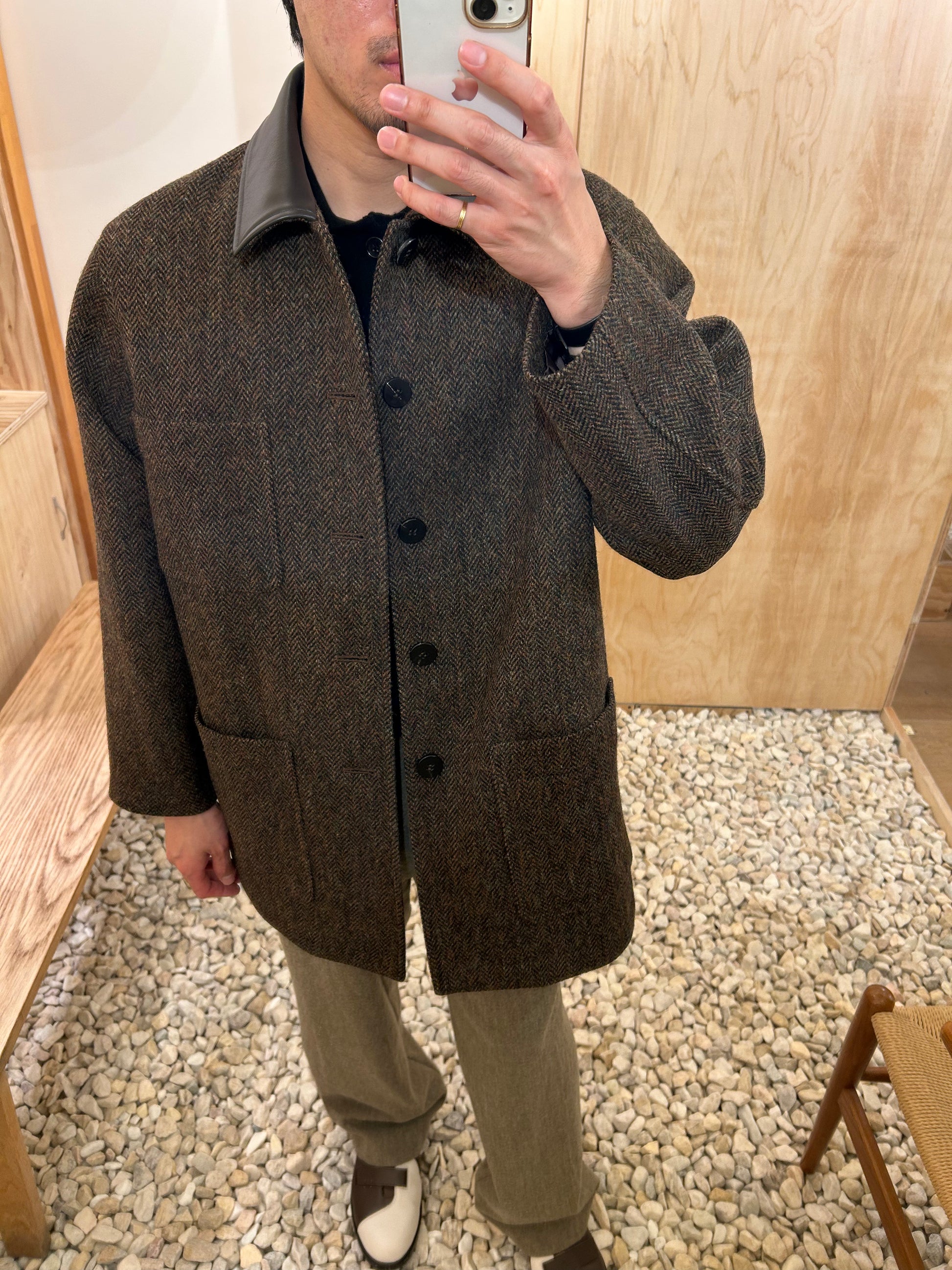 Cale Wool Herringbone Coat -Dark Brown-