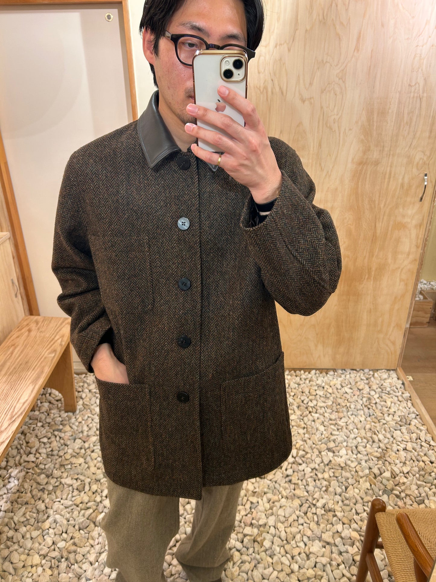Cale Wool Herringbone Coat -Dark Brown-