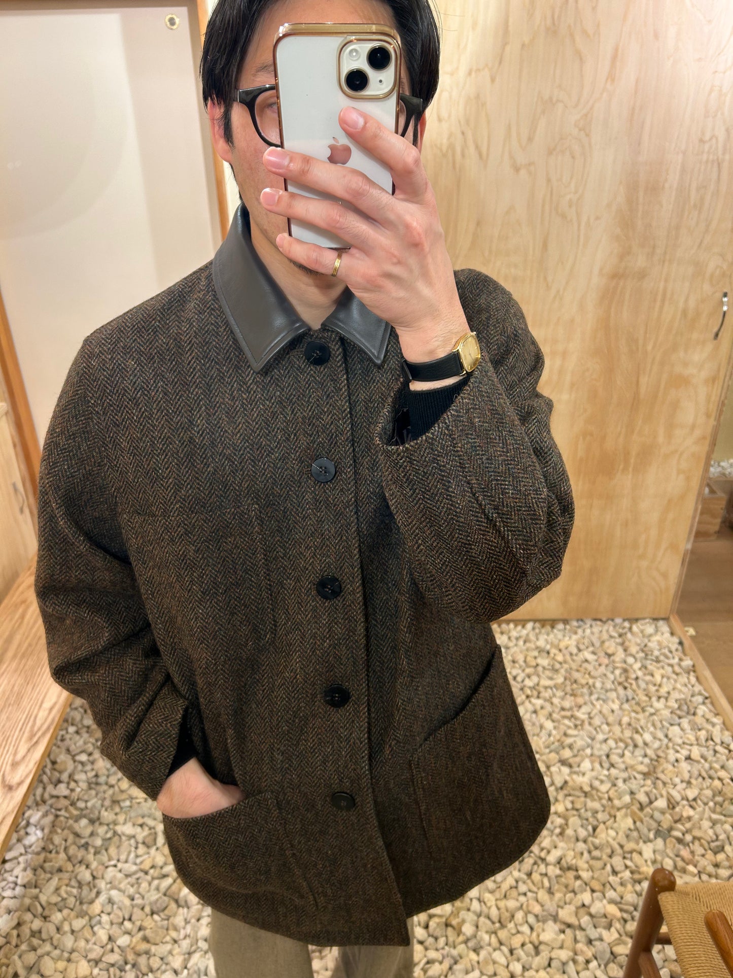 Cale Wool Herringbone Coat -Dark Brown-