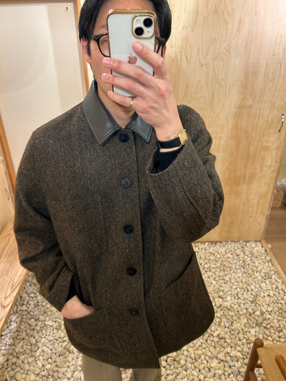 Cale Wool Herringbone Coat -Dark Brown-
