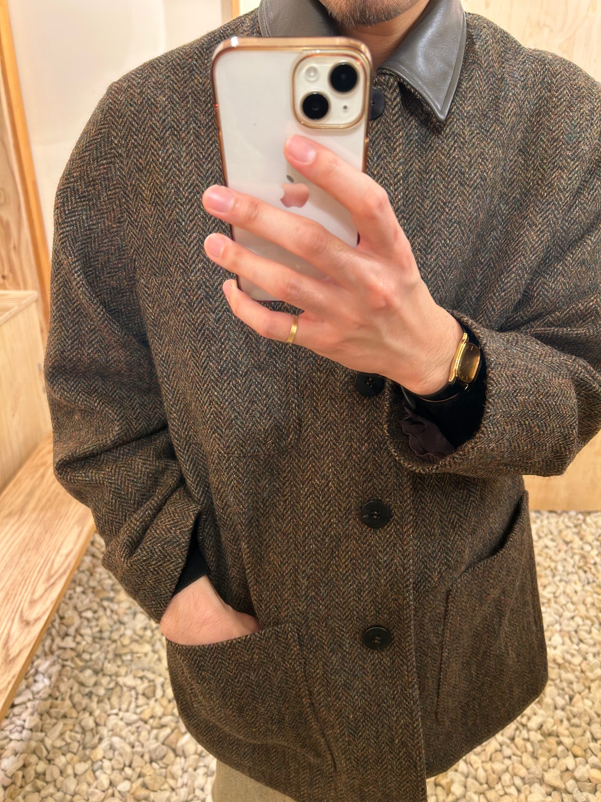 Cale Wool Herringbone Coat -Dark Brown-