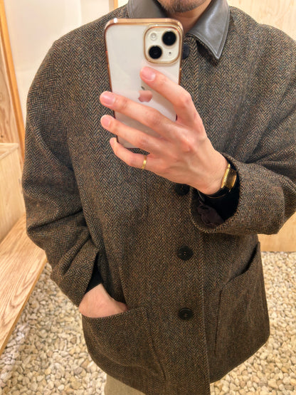 Cale Wool Herringbone Coat -Dark Brown-