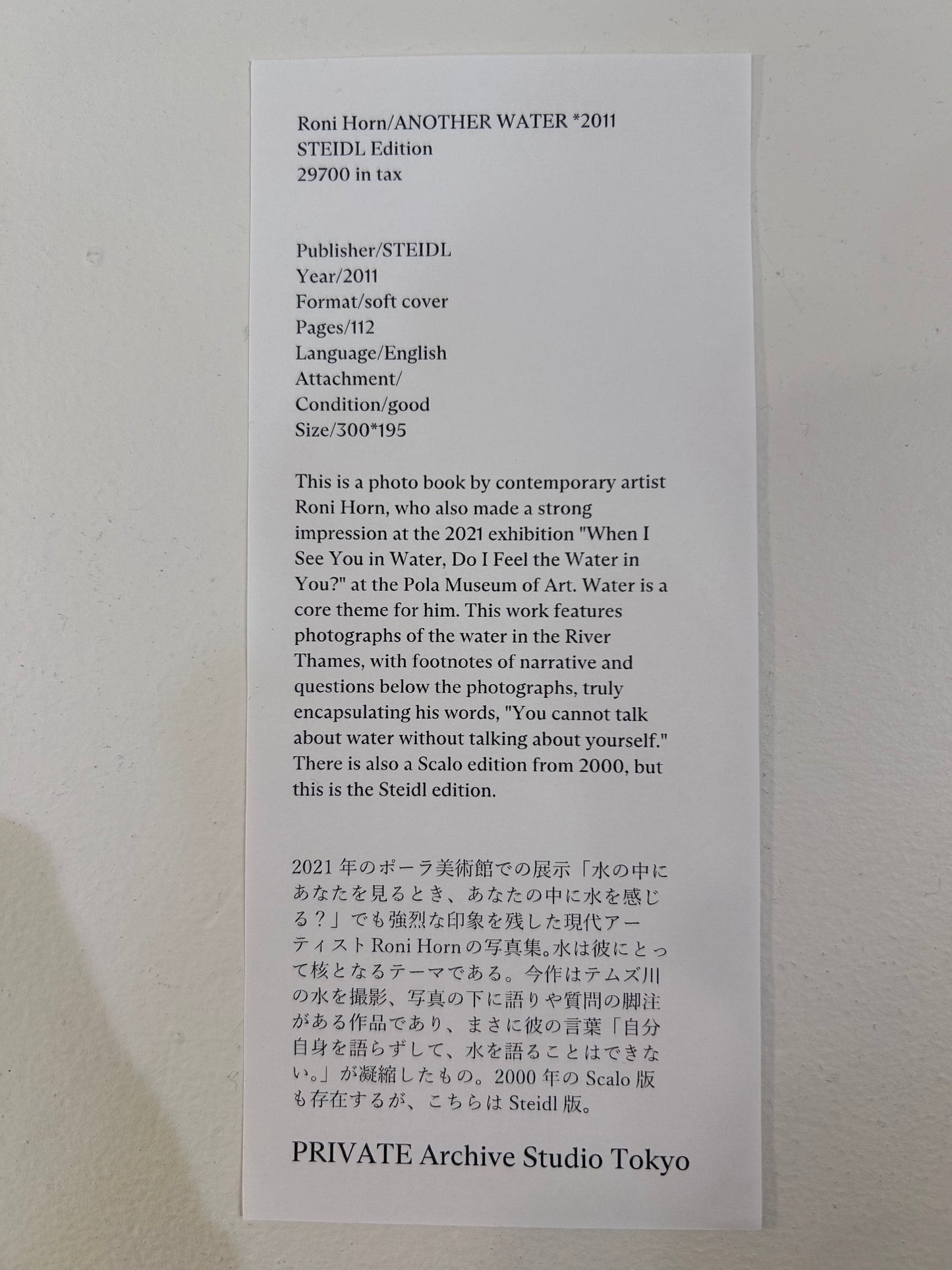 Roni Horn/ANOTHER WATER *2011 STEIDL Edition