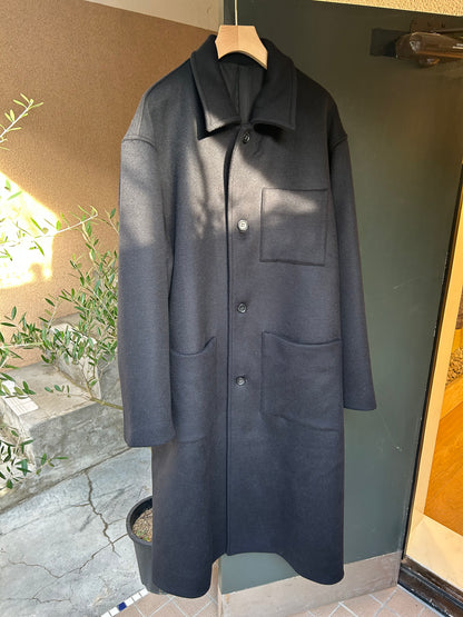 FUJI WOOL CASHMERE BALMACAAN COAT -Black-