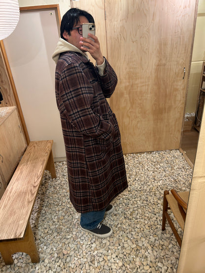 FUJI WOOL CHECK BALMACAAN COAT -Brown Check-