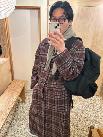 FUJI WOOL CHECK BALMACAAN COAT -Brown Check-