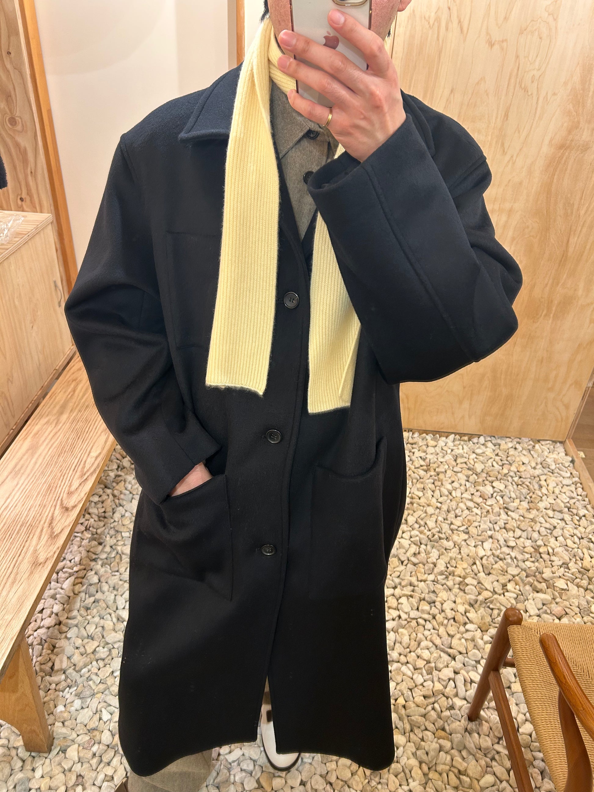 FUJI WOOL CASHMERE BALMACAAN COAT -Black-