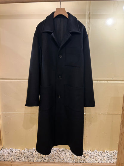 FUJI WOOL CASHMERE BALMACAAN COAT -Black-