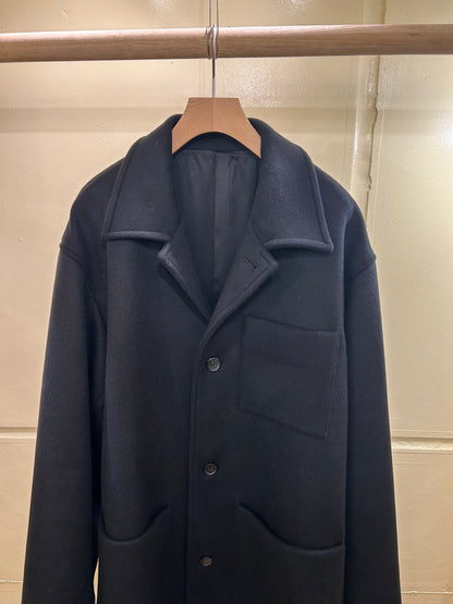FUJI WOOL CASHMERE BALMACAAN COAT -Black-