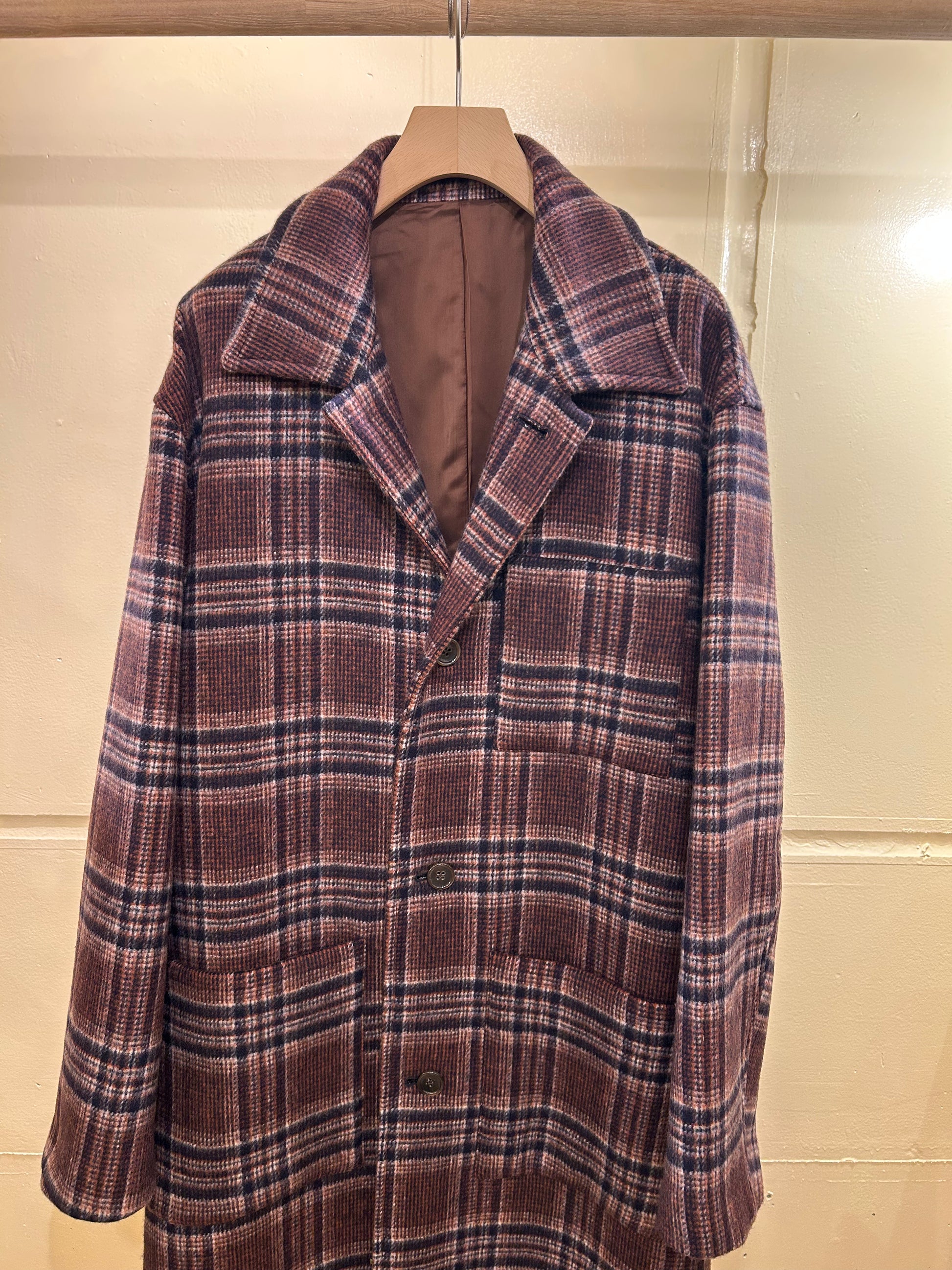 FUJI WOOL CHECK BALMACAAN COAT -Brown Check-