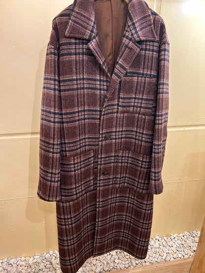 FUJI WOOL CHECK BALMACAAN COAT -Brown Check-