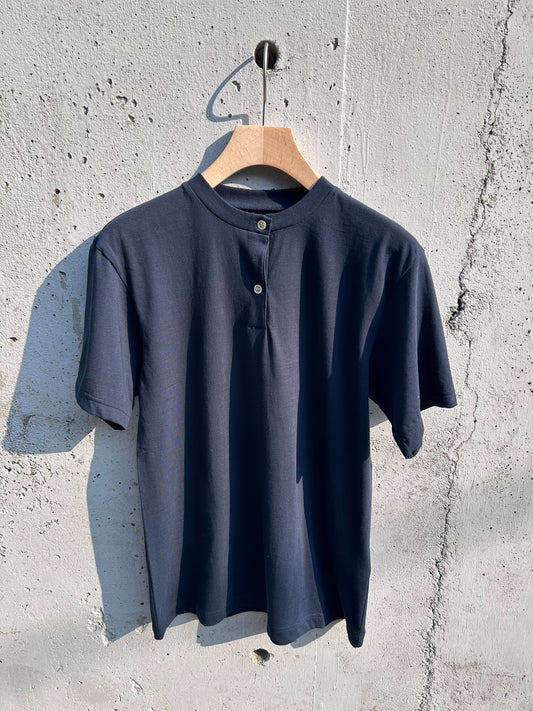 FUJI Cotton Henry Neck S/S T-shirt -Navy-