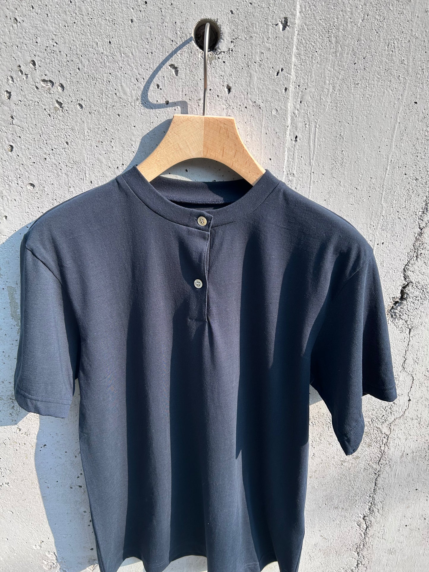 FUJI Cotton Henry Neck S/S T-shirt -Navy-