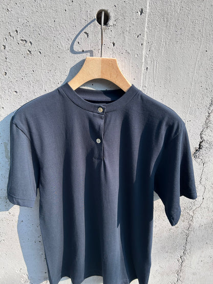 FUJI Cotton Henry Neck S/S T-shirt -Navy-