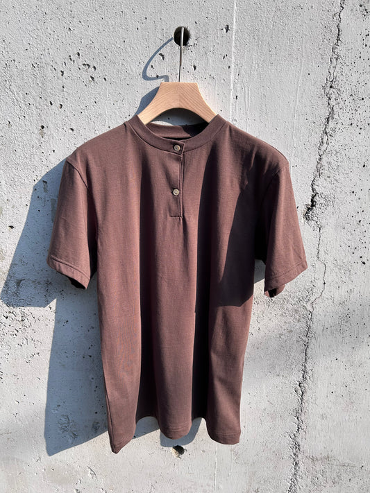 FUJI Cotton Henry Neck S/S T-shirt -Brown-