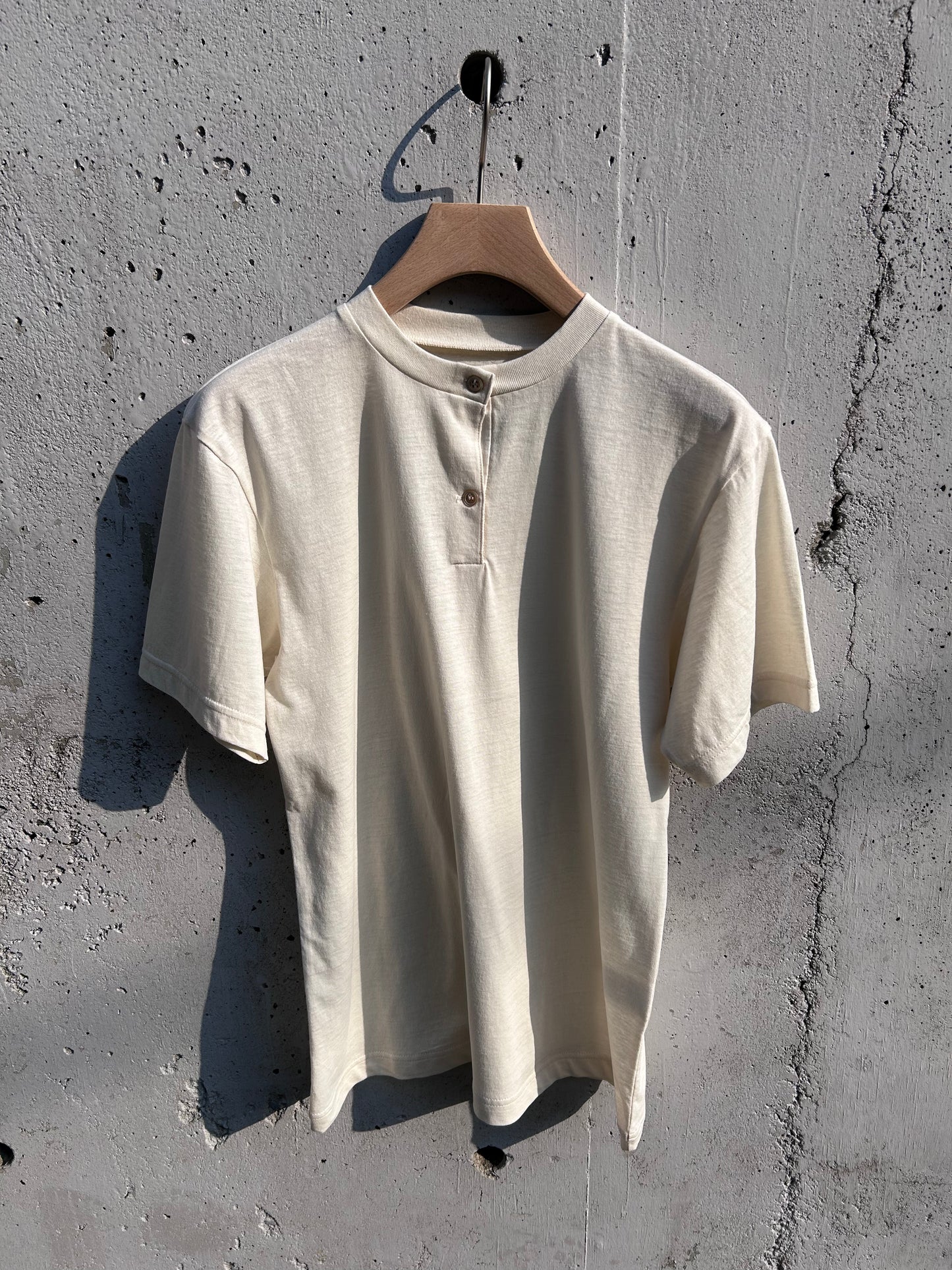 FUJI Cotton Henry Neck S/S T-shirt -Ivory-