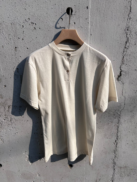 FUJI Cotton Henry Neck S/S T-shirt -Ivory-