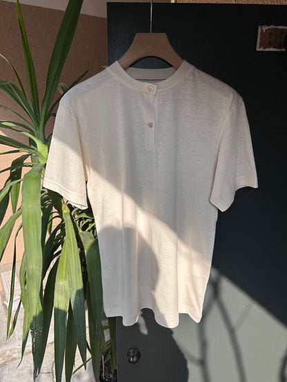 FUJI Cotton Henry Neck S/S T-shirt -Ivory-