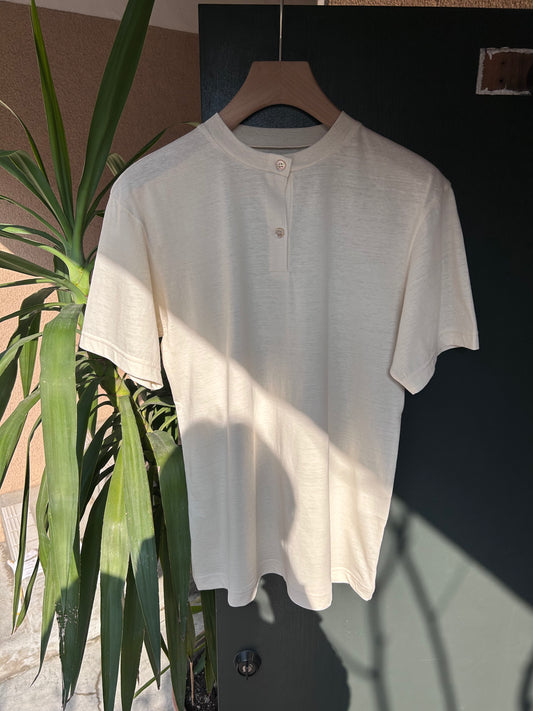 FUJI Cotton Henry Neck S/S T-shirt -Ivory-