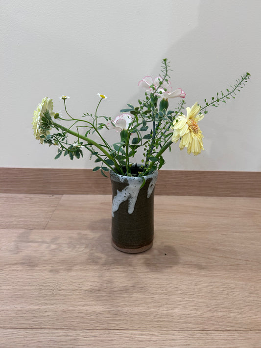 White patterned ceramic vase