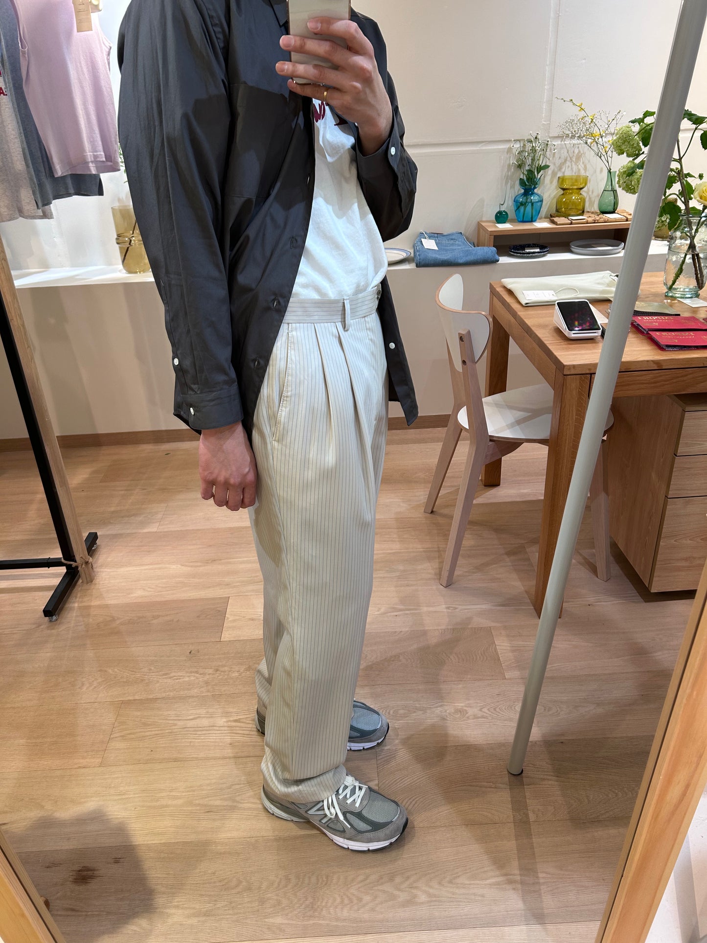 Blue pinstripe slacks