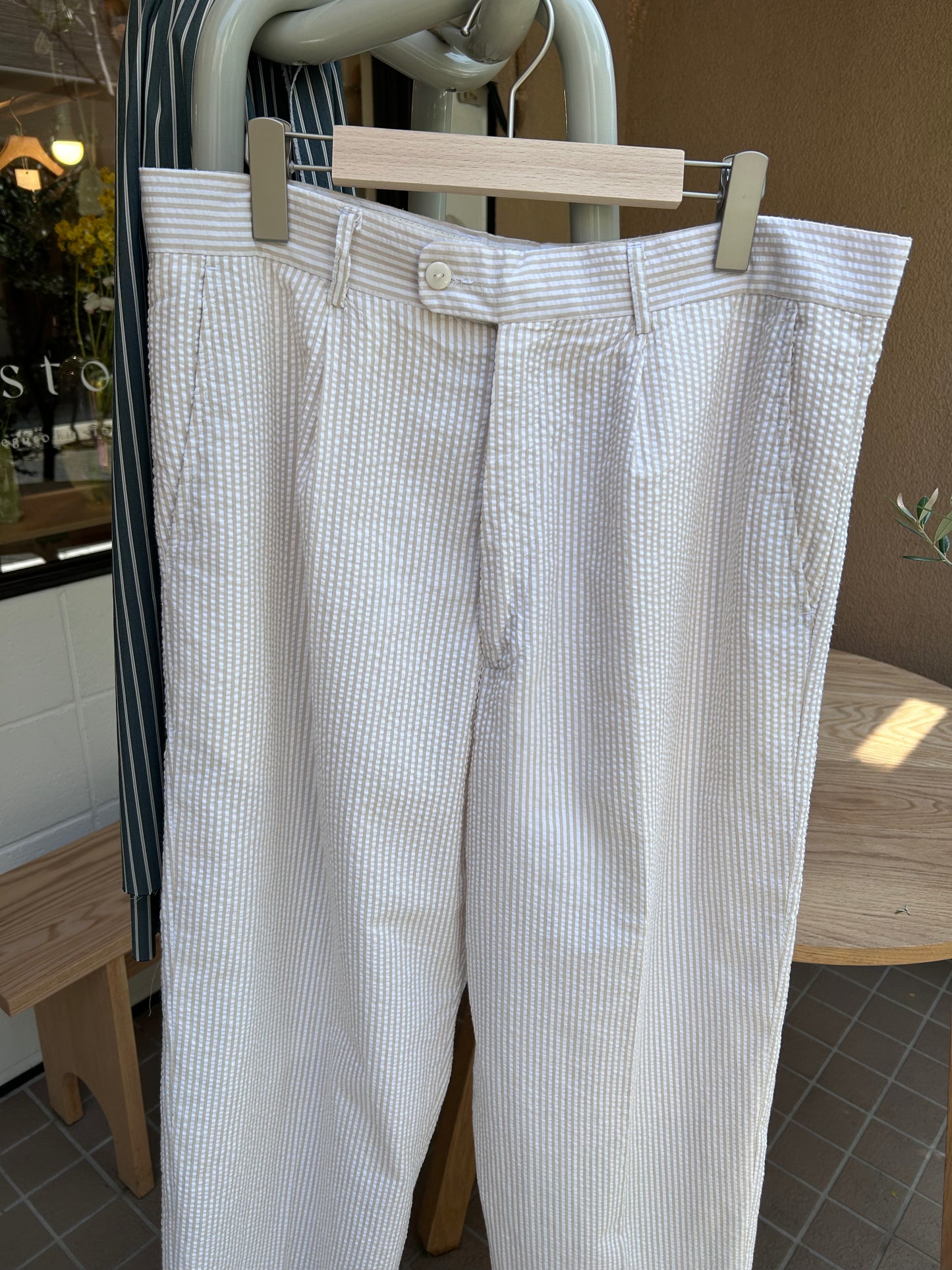 Beige striped slacks