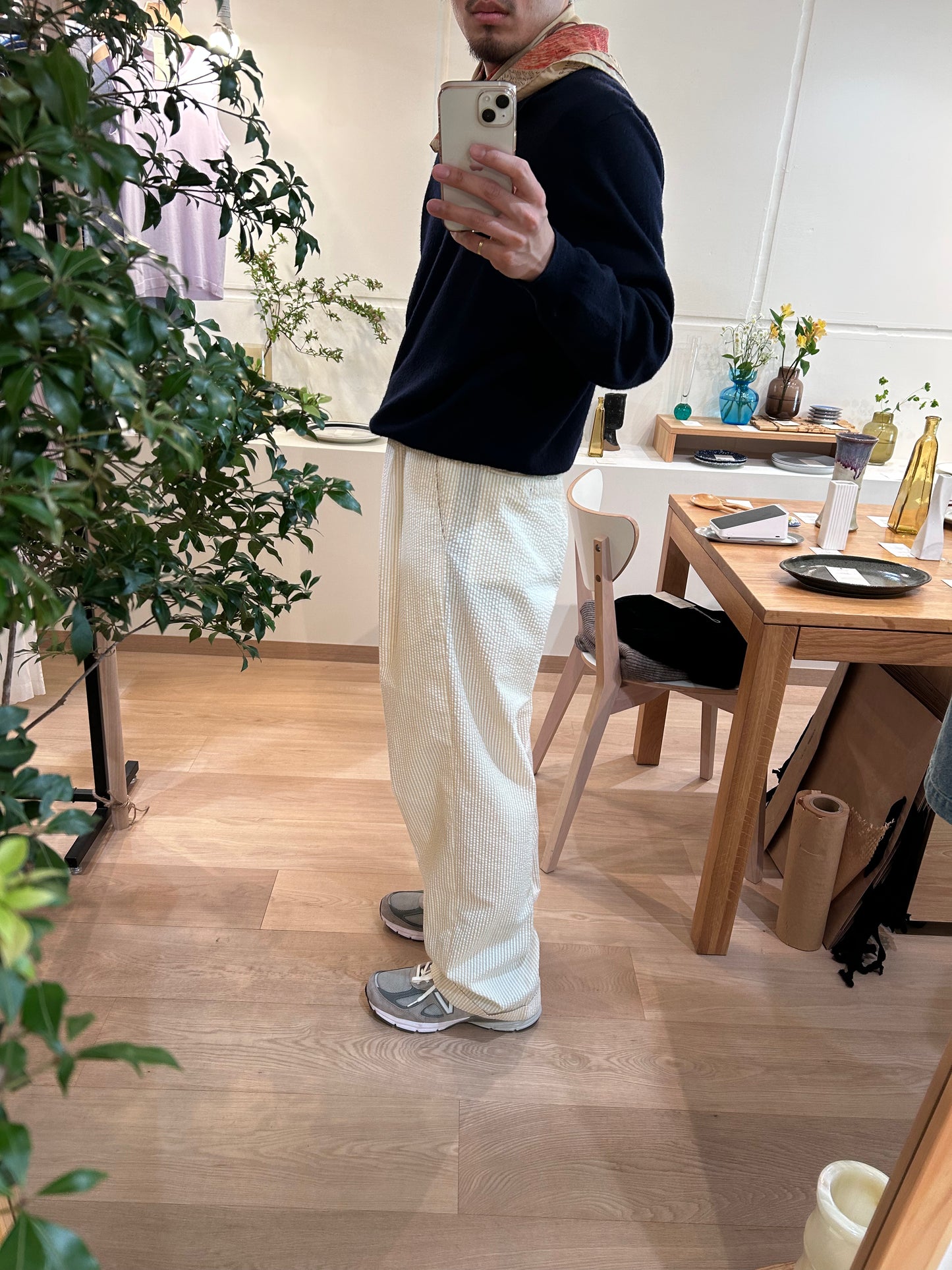 Beige striped slacks